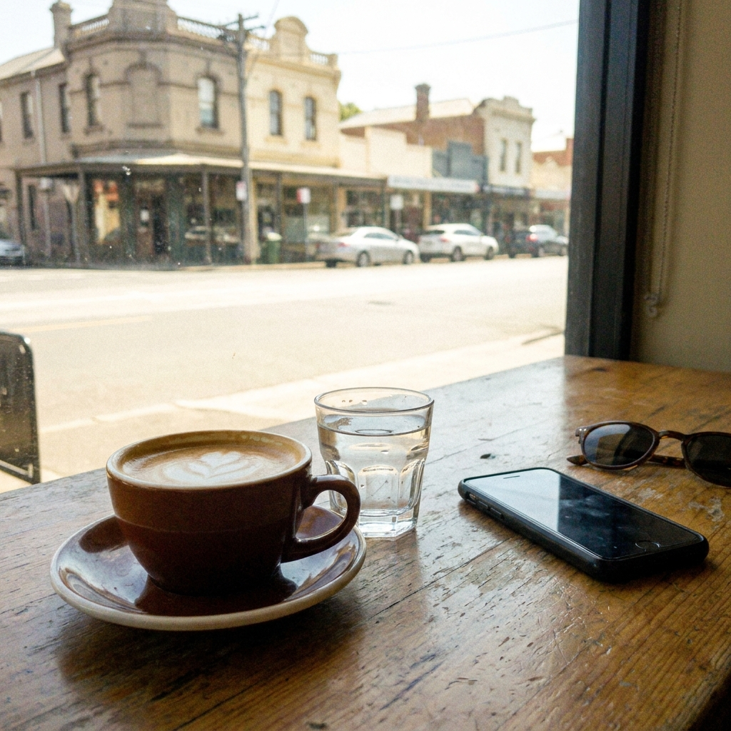 coffee and a phone on a cafe table