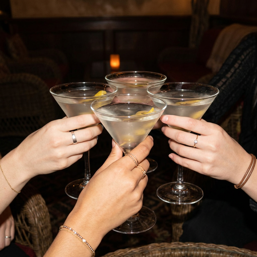 friends raising martini glasses
